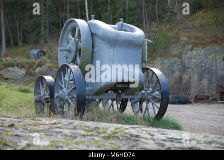 An old portable rock crusher at a mining museum in Norway seen from the back. Stock Photo