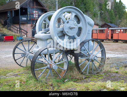 An old portable rock crusher at a mining museum in Norway seen from the side. Stock Photo