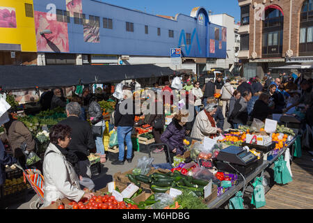 Sunny day on the market of a town Palamos in 03.04.02018 Spain Stock Photo