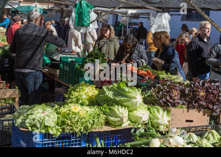 Sunny day on the market of a town Palamos in 03.04.02018 Spain Stock Photo