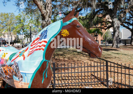 A beautiful painted horse sculpture, part of Horse Fever, a public art project of painted horses by the Marion Cultural Alliance in Ocala, Florida. Th Stock Photo