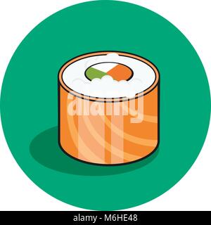 Philadelphia sushi. Japanese traditional food icon with salmon fish fillets. Isolated vector illustration. Stock Vector