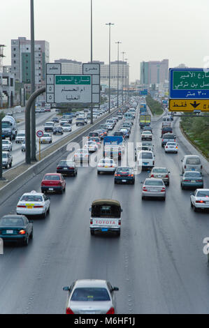 Top View of King Fahad Road in Riyadh City, Saudi Arabia Stock Photo