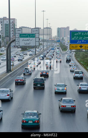 Top View of King Fahad Road in Riyadh City, Saudi Arabia Stock Photo