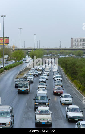 Top View of King Fahad Road in Riyadh City, Saudi Arabia Stock Photo