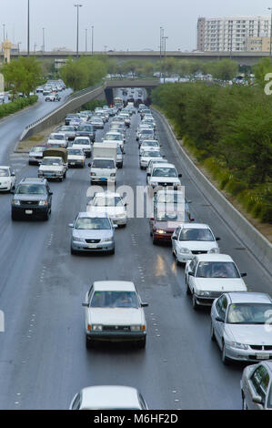 Top View of King Fahad Road in Riyadh City, Saudi Arabia Stock Photo