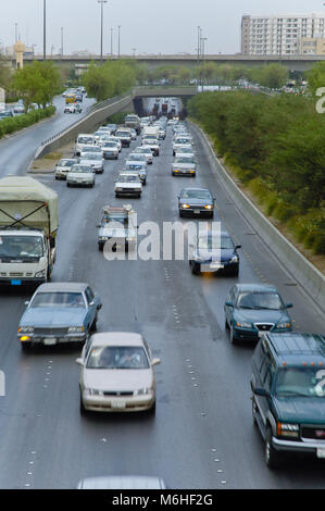 Top View of King Fahad Road in Riyadh City, Saudi Arabia Stock Photo