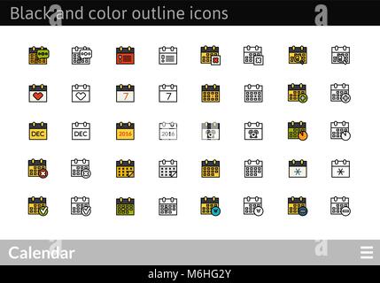 Black and color outline icons, thin stroke line style design Stock Vector