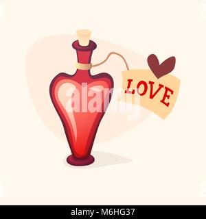 Cartoon love potion icon heart shaped with letter label Stock Vector