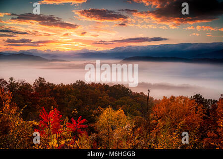 Sunrise over the Foothills Parkway West just outside oof the Great Smoky Mountains National Park Stock Photo