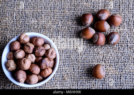 Hazelnuts and nuts lying the table. Healthy snack food. Dessert  Stock Photo
