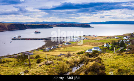 Caledonian MacBrayne (CalMac) ferry leaving Uig, Isle of Skye. Stock Photo