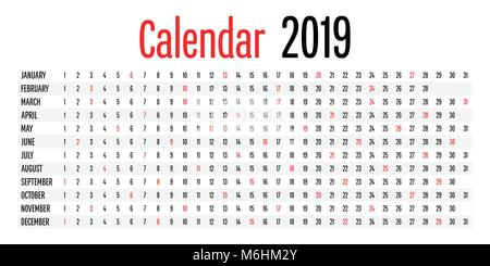 2019 Calendar Design Template Vector Illustration Simple Clear Stock Vector