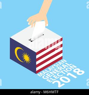 Malaysian General Elections 2018 Vector Illustration Flat Style - Hand Putting Voting Paper in the Ballot Box Stock Vector