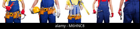 group of construction workers and mechanic isolated on white background Stock Photo