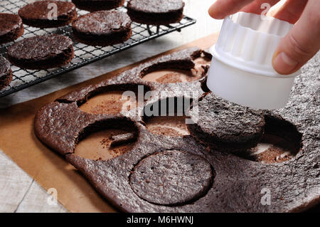 cut out with a circular shape delicate chocolate chip cookies Stock Photo