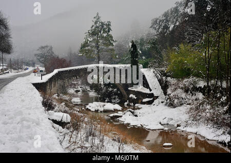 Little snowy river in the south-east of France in the heart of the Cevennes Stock Photo