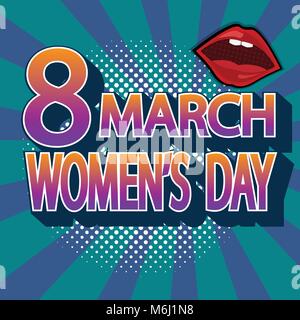 illustration of 8 march international women's day pop art, comic book background Stock Vector