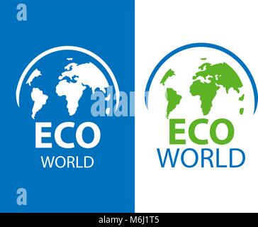 Color label of ECO earth on white and blue background. Vector il Stock Vector