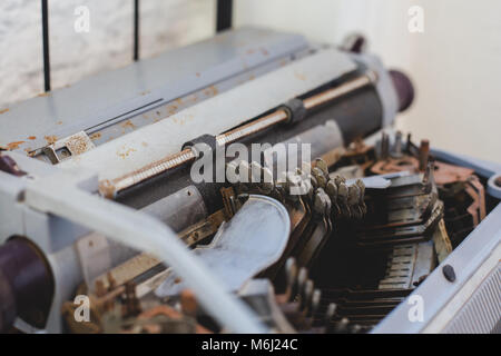 Abandoned typewriter in old train station in Thailand Stock Photo