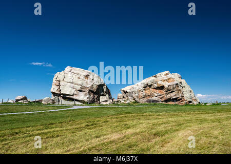 Okotoks Erratic aka The Big Rock, glacial erratic rock near Okotoks, Alberta, Canada Stock Photo