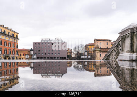 Beautiful architectural reflection in water in Bologna, Italy. Stock Photo
