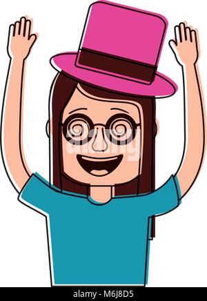 funny smile woman with silly glasses and hat Stock Vector