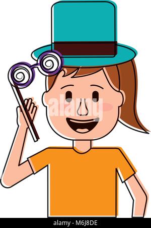 funny smile woman with silly glasses and hat Stock Vector