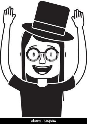 funny smile woman with silly glasses and hat Stock Vector