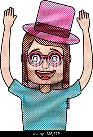 funny smile woman with silly glasses and hat Stock Vector