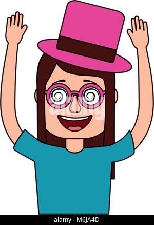 funny smile woman with silly glasses and hat Stock Vector