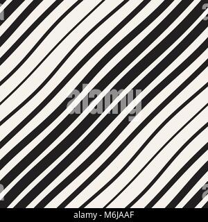 Vector seamless black and white hand drawn diagonal wavy lines gradient pattern. Abstract freehand background design Stock Vector