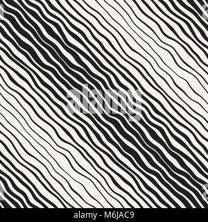 Vector seamless black and white hand drawn diagonal wavy lines gradient pattern. Abstract freehand background design Stock Vector