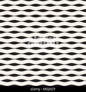 Vector Seamless Black and White Hand Drawn Wavy Lines Simple Pattern Stock Vector