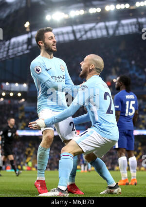 Manchester City's Bernardo Silva (left) celebrates with ...