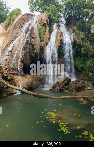 Upper tier of the Dat Taw Gyaint (also known as Anisakan) Waterfall near Mandalay in Myanmar (Burma) on a sunny day. Stock Photo