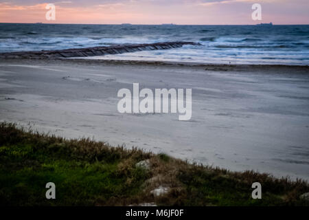 Low tide on Galveston beach. Stock Photo