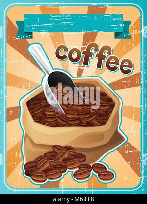 Poster with a bag of coffee beans in retro style Stock Vector