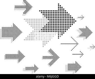 Set of vector arrow icons. Dotted halftone graphic effect Stock Vector