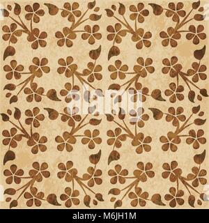 Retro brown watercolor texture grunge seamless background cross clover leaf vine Stock Vector