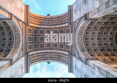 Arc de Triomphe de l'Étoile, low angle view, Paris, France.