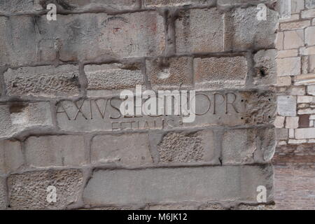 Latin writing carved on the stone Stock Photo