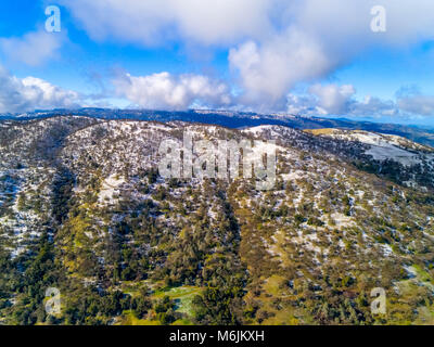 A rare dusting of snow out on Mines Road, near Livermore, Ca. Stock Photo