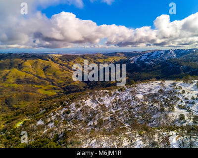 A rare dusting of snow out on Mines Road, near Livermore, Ca. Stock Photo