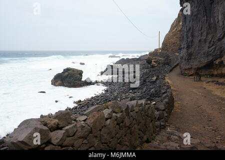 Old coastal path from Ponta Do Sol to Cruzinha on the island of Santo Antao, Cape Verde Stock Photo