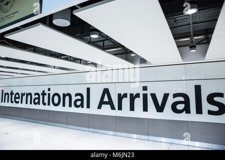 London, UK. 26th February, 2018. The International Arrivals area at Heathrow Airport's Terminal 5. Stock Photo