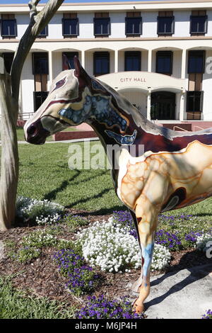 A beautiful painted horse sculpture, part of Horse Fever, a public art project of painted horses by the Marion Cultural Alliance in Ocala, Florida. Th Stock Photo