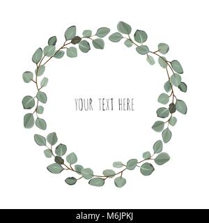 Floral wreath with green eucalyptus leaves. Frame border with copy space. eps10 Stock Vector