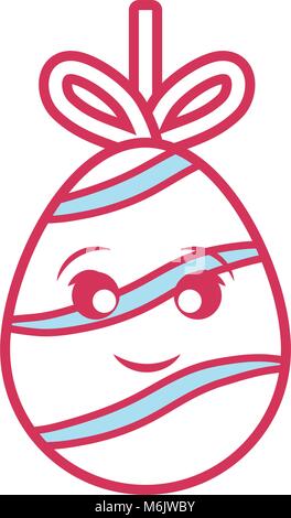 flat line  colored kawaii easter egg pendant with blue curved lines  vector illustration Stock Vector