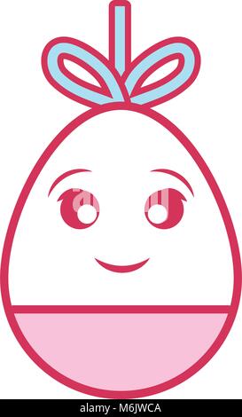 flat line  colored kawaii easter egg pendant with a  pink  end  vector illustration Stock Vector